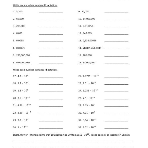 Eighth Grade Converting Scientific Notation Worksheet 05 â One